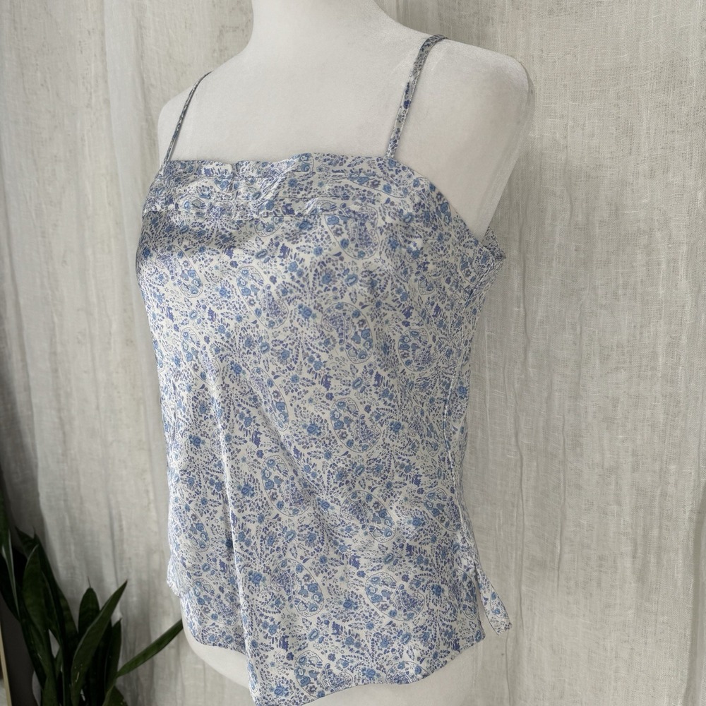 Vtg 90s Ditsy Floral Satin Slip Top M Boho Coastal Cottage Y2K Layering Silky - Picture 2 of 6